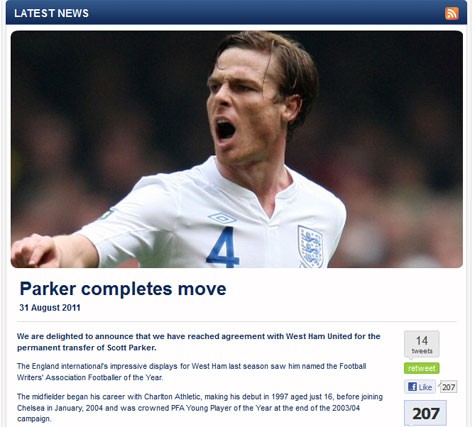 Website của Tottenham xác nhận tin về Parker.