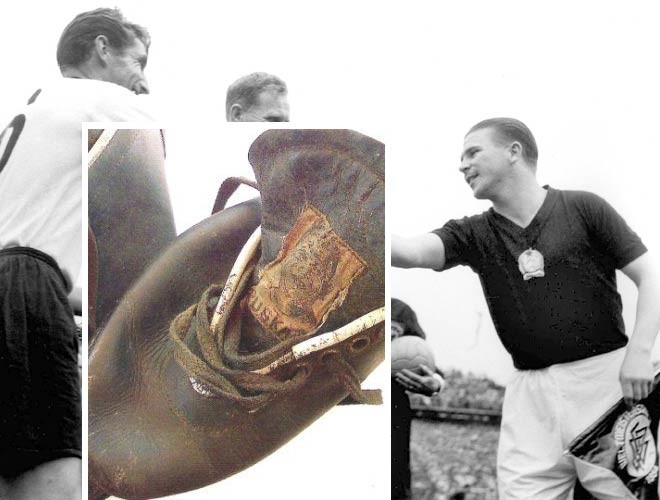 Thưở xa xưa, huyền thoại Puskas của Real Madrid đã khắc tên lên giày đá bóng.