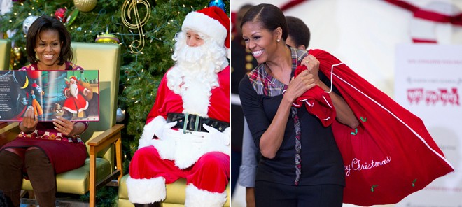 Đệ nhất phu nhân nước Mỹ Michelle Obama cùng những món quà Noel.