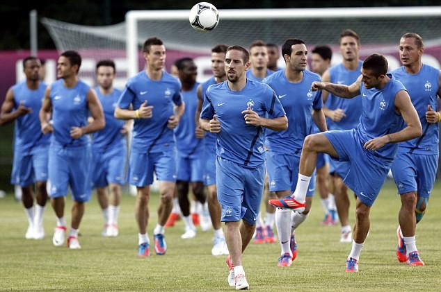 Tuyển Pháp tập luyện chuẩn bị cho trận đấu.