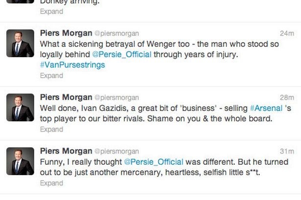 Piers Morgan chửi Van Persie thậm tệ.
