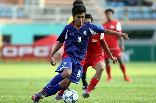 Có vẻ như U.21 Thái Lan (áo xanh) đã giấu bài trong trận gặp U.21 Singapore.
