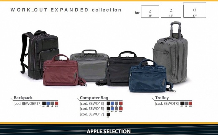 Bộ sưu tập túi xách Work_out Expanded dành cho máy tính xách tay của Tucano với màu sắc đa dạng, cá tính và đa chức năng