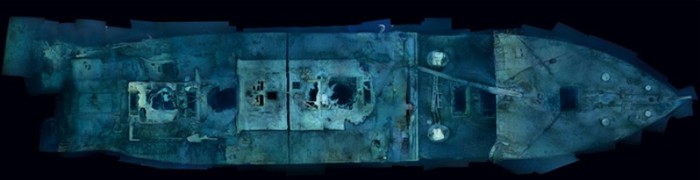 4. Được ghép lại từ nhiều bức ảnh có độ phân giải cao cùng với kỹ thuật xử lý ảnh chụp tàu ngầm, bức ảnh chụp thủy cung Titanic từ trên cao này chính là bức tranh toàn cảnh và chi tiết nhất chưa từng được hé lộ trước đây.