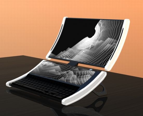 5. Mẫu laptop “ Moonlight” Mẫu laptop độc đáo này của nhà thiết kế Teo Braun trông giống một PC hơn là máy tính xách tay. Với hai màn hình được bố trí kiểu hình trăng lưỡi liềm, Moonlight đã gây ấn tượng mạnh. Màn hình nhỏ bên dưới sẽ hoạt động như một màn hình cảm ứng hoặc màn hình cho hệ điều hành thứ hai. Thiết kế này sẽ tích hợp khung cảm biến ánh sáng giúp điều chỉnh độ sáng cần thiết để giảm thiểu mỏi mắt.