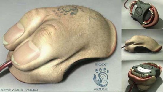 Chuột cơ thể Chắc hẳn tác giả của mô hình dưới là người yêu thích giải phẫu học. Rất nhiều bộ phận cơ thể con người đã được mô phỏng trên mẫu chuột này: bàn tay, ngón tay, răng, miệng… và bạn hoàn toàn dùng như thường. Nếu tinh quái hơn, có thể đem nó hù doạ những người yếu bóng vía!