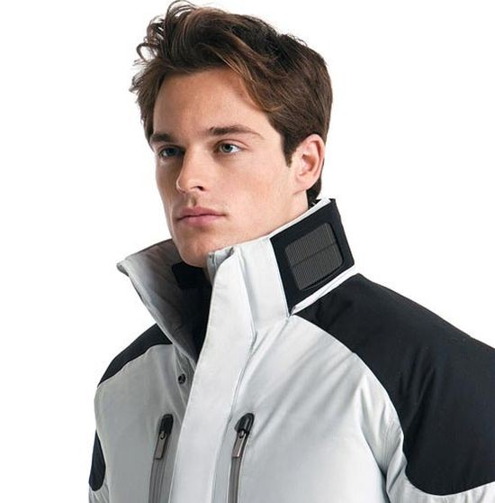 8. Áo trượt tuyết năng lượng mặt trời- Zegna Solar Ski Jacket Zegna Solar Ski Jacket là chiếc áo đa chức năng, không chỉ thời trang và giữ ấm cơ thể mà chiếc áo này còn được gắn những tế bào ánh sáng mặt trời nhằm thu năng lượng mặt trời để cung cấp cho các thiết bị di động. Ngoài ra, nó còn có khả năng chống nước cực tốt. Sản phẩm này là sự hợp tác giữa công ty chuyên sản xuất quần áo Ermenegildo Zegna của Ý và Interactive Wear, công ty chuyên các sản phẩm dệt may công nghệ thông minh. Đặc biệt, những tế bào thu năng lượng mặt trời có thể tháo rời để sử dụng mà không cần phải mặc áo. Chiếc áo hữu dụng này có giá bán khá cao 1.350 đô la.