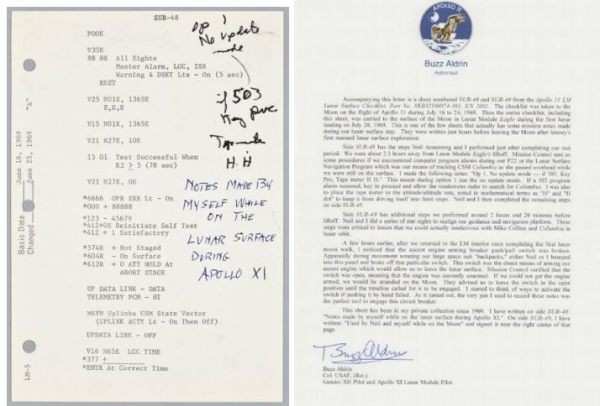 8. Danh sách kiểm tra bề mặt Mặt trăng Giá dự kiến: 30 - 40 nghìn USD (630 - 800 triệu đồng) Giá bán: 16,5 nghìn USD (345 triệu đồng) Tờ ghi danh sách các hạng mục kiểm tra bề mặt Mặt trăng trên là một trong những ghi chú không gian đắt tiền nhất. Tờ danh sách ghi lại tất cả những gì các phi hành gia tàu Apollo 11 sau khi đổ bộ lên Mặt trăng đã kiểm tra.