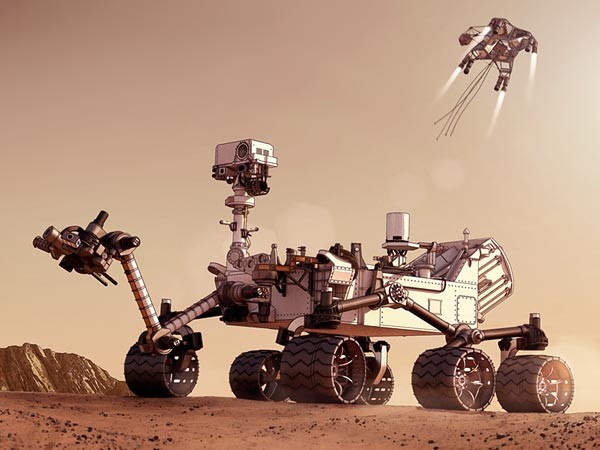 8. Sẵn sàng chuyển bánh Sau khi được hạ cánh xuống vùng đất an toàn, tàu thám hiểm Curiosity liền kéo dài những bàn chân bánh xe của mình ra. Được trăng bị camera, tia lazer, bộ phận cảm biến thời tiết, quang phổ và các công cụ để xác định khoáng sản và hợp chất hữu cơ, Curiosity được cử đến để tìm kiếm những dấu hiệu cho sự sống trên sao Hỏa trong vòng ít nhất 2 năm.