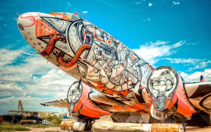 Hơn 30 nghệ sĩ đã tham gia vẽ tranh trên 5 chiếc máy bay cũ.
