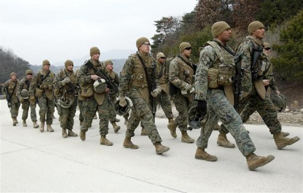 Thuỷ quân lục chiến Mỹ tập luyện ở Pocheon, phía nam khu phi quân sự.