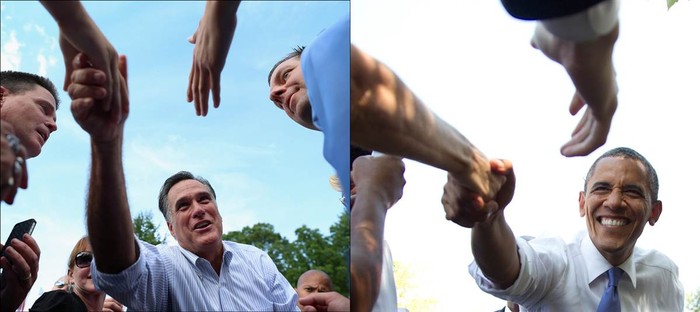 Cái bắt tay của ứng cử viên tổng thống của đảng Cộng hòa Mitt Romney và Tổng thống Mỹ Barack Obama trong chiến dịch tranh cử của mình.