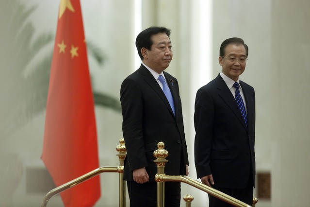 Thủ tướng Nhật Bản Yoshihiko Noda và người đồng cấp Ôn Gia Bảo trong cuộc gặp tại Bắc Kinh.