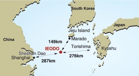 Bản đồ vị trí dải đá ngầm Ieodo.