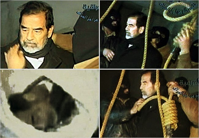 Cảnh Saddam Hussein bị xử tử bằng hình thức treo cổ.