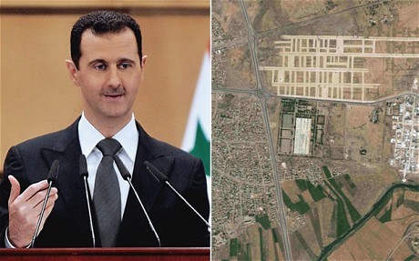 Tổng thống Syria Bashar al-Assad và một hình ảnh chụp từ vệ tinh cho thấy cơ sở hạt nhân ở Hasakah