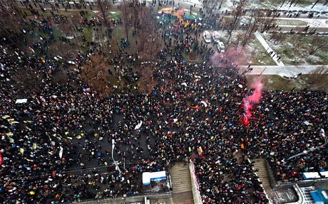 Cảnh biểu tình tại trung tâm Moscow nhìn từ trên cao
