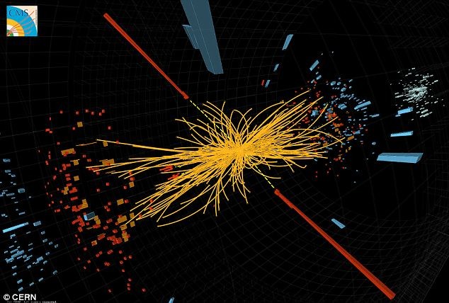Hình ảnh một vụ va chạm giữa 2 photon mang năng lượng cao trong thí nghiệm tìm kiếm hạt Higgs