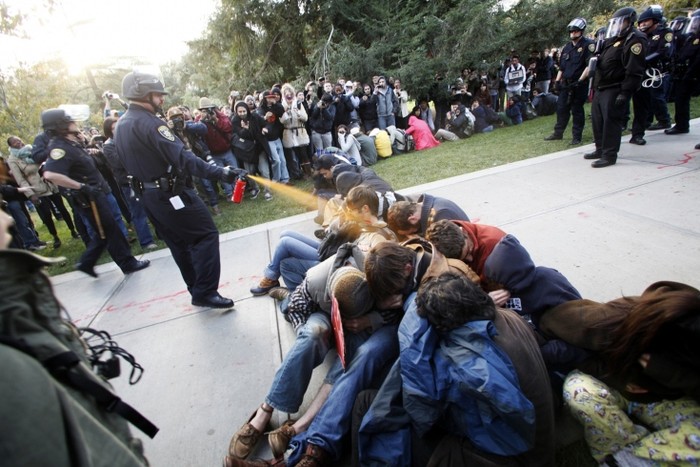 Bức ảnh chụp ngày 18/11 cho thấy cảnh sát Mỹ dùng bình xịt hơi cay chống lại các sinh viên biểu tình ngồi dưới đất một cách ôn hòa tại đại học California. Đoạn video ghi lại vụ việc trên cũng đã thu hút 1,3 triệu lượt xem chỉ trong một tuần và bức ảnh này cũng được chia sẻ rộng rãi trên mạng trực tuyến.
