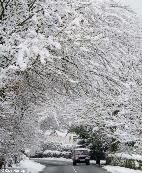 Đường tại Simonsbath, Somerset, Anh phủ đầy tuyết trắng