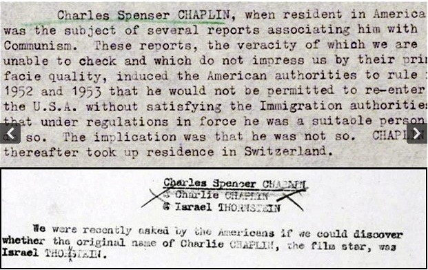 Tài liệu của MI5 điều tra về thân thế của Chaplin