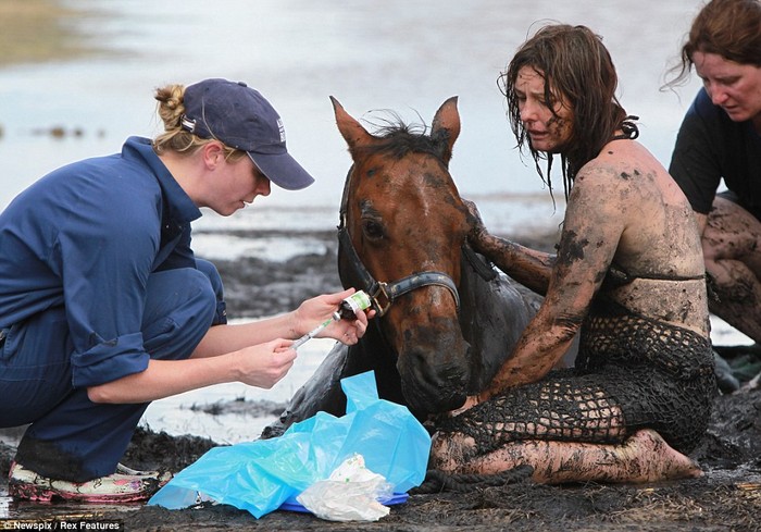 Trong lúc cô con gái chạy đi gọi giúp đỡ, Graham ở lại giữ chặt cổ con ngựa để nó không bị lún sâu thêm và cầu nguyện đội cứu hộ sẽ đến trước khi nó chết vì thủy triều đang đến gần.
