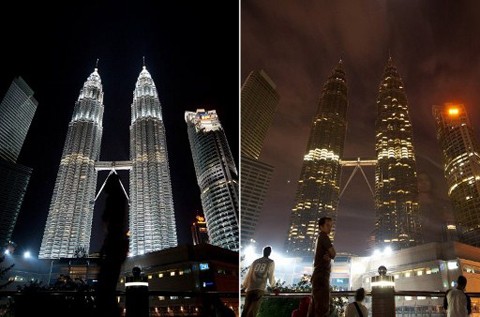 Tháp đôi ở Malaysia trước và trong Giờ Trái đất