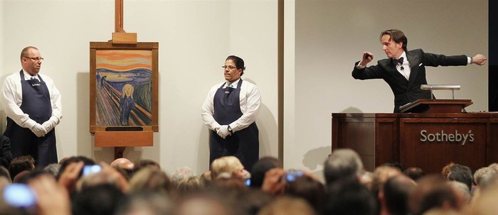 Bức tranh "Tiếng thét" của Edvard Munch được bán đấu giá tại New York hôm 2/5. Kiệt tác này được bán với giá kỷ lục là 119 triệu USD.