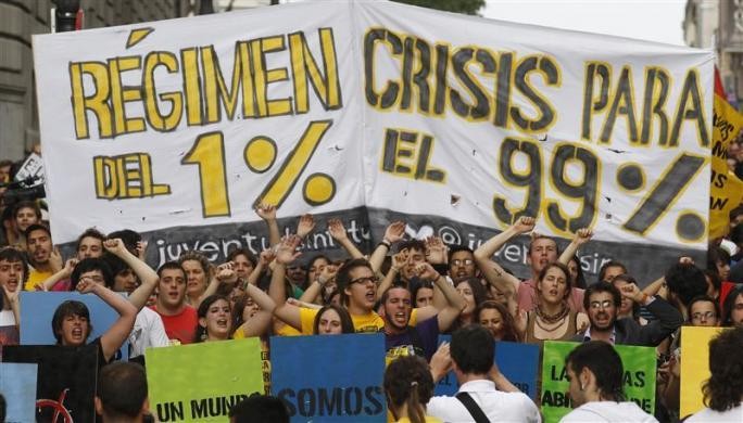 Người biểu tình tham gia kỷ niệm một năm thành lập phong trào Indignados tại Madrid ngày 12/5