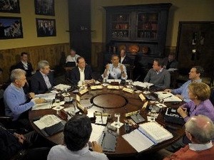 Tổng thống Mỹ Barack Obama (giữa, sau) chủ trì hội nghị. (Nguồn: AFP/TTXVN)