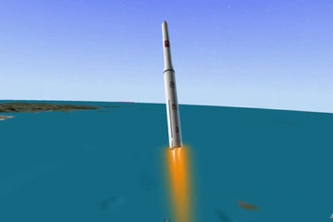 Hình ảnh mô phỏng tên lửa Ngân Hà-3 sau khi được phóng lên không trung. Đồ họa: AGI