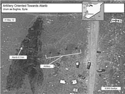 Ảnh chụp ngày 31/5 cho thấy pháo được triển khai hướng vào thị trấn Atarib ở khoảng cách 6.5 km.