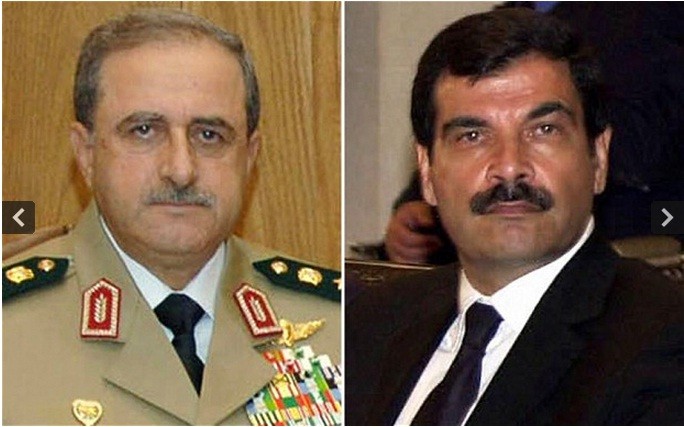 Bộ trưởng Quốc phòng Daoud Rajha (trái) và anh rể Tổng thống Syria Bashar al-Assad, Tướng Assef Shawkat.