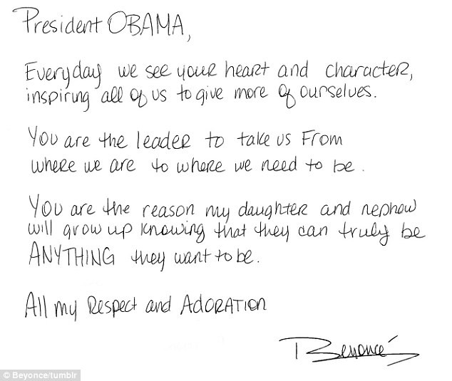 Bức thư Beyonce gửi cho Tổng thống Obama trước ngày bầu cử.