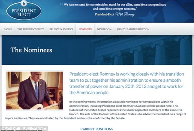 Trang web bị công bố nhầm của Mitt Romney.