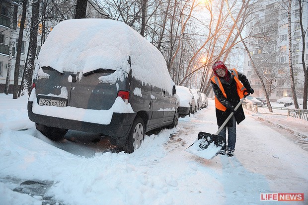 Tuyết phủ kín nóc xe hơi của người dân.