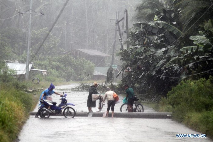 Bão Bopha quật đổ cột điện ở thành phố Tagum, miền nam Philippines hôm 4/12.