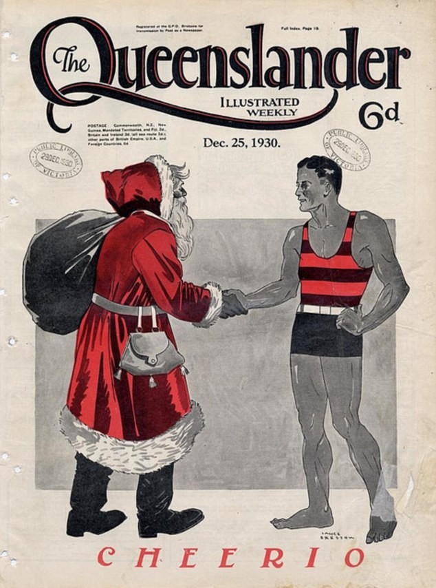 Năm 1930, trên trang bìa một tạp chí ở Queensland in bức tranh ông già Noel mặc áo khoác chùng.