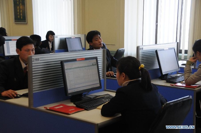 Sinh viên Triều Tiên tra cứu tài liệu trên mạng internet.