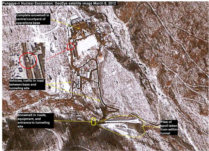 Khu thử nghiệm hạt nhân Triều Tiên Punggye-ri trong một ảnh vệ tinh được thu thập bởi các nhà nghiên cứu Mỹ.