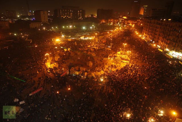Những người biểu tình phản đối Tổng thống Ai Cập Mohamed Mursi tại Quảng trường Tahrir ở Cairo ngày 25 tháng 1 năm 2013.