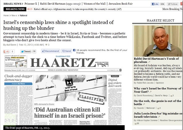 Aluf Benn, Tổng biên tập tờ Haaretz chỉ trích lệnh kiểm duyệt của chính phủ Israel.