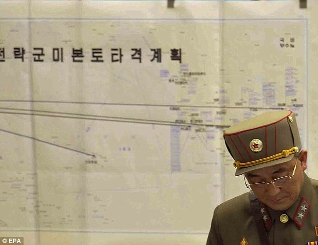 Tấm bản đồ mô phỏng các mục tiêu của tên lửa Triều Tiên được KCNA công bố hôm 29/3.
