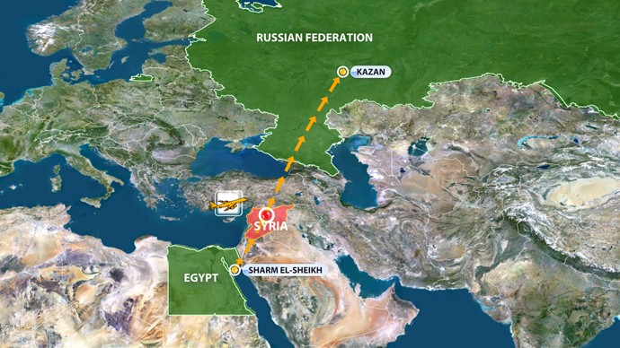 Sơ đồ di chuyển của chiếc máy bay được cho là mục tiêu của 2 quả tên lửa tại Syria.