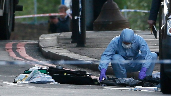 Hiện trường vụ tấn công giết người kinh hoàng tại London hôm 22/5/2013.