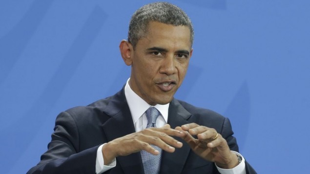 Tổng thống Mỹ Barack Obama tại cuộc họp báo chung với Thủ tướng Đức tại Berlin hôm 19.6