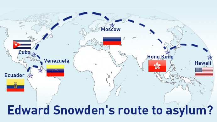 Hành trình chạy trốn của Snowden theo tiết lộ từ truyền thông phương Tây.