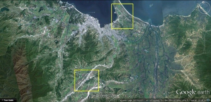 Vị trí sân bay dân sự và quân sự Triều Tiên sẽ và đang xây dựng ở bờ đông.