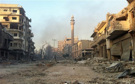 Cảnh hoang tàn, đổ nát ở Homs sau các cuộc đụng độ.