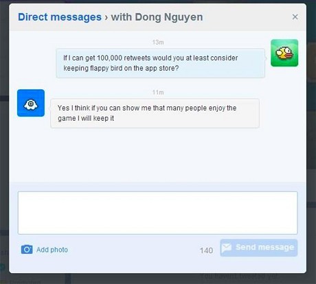 Ảnh do @ SaveFlappyBIrd công bố về nội dung cuộc trò chuyện trực tiếp với Nguyễn Hà Đông.